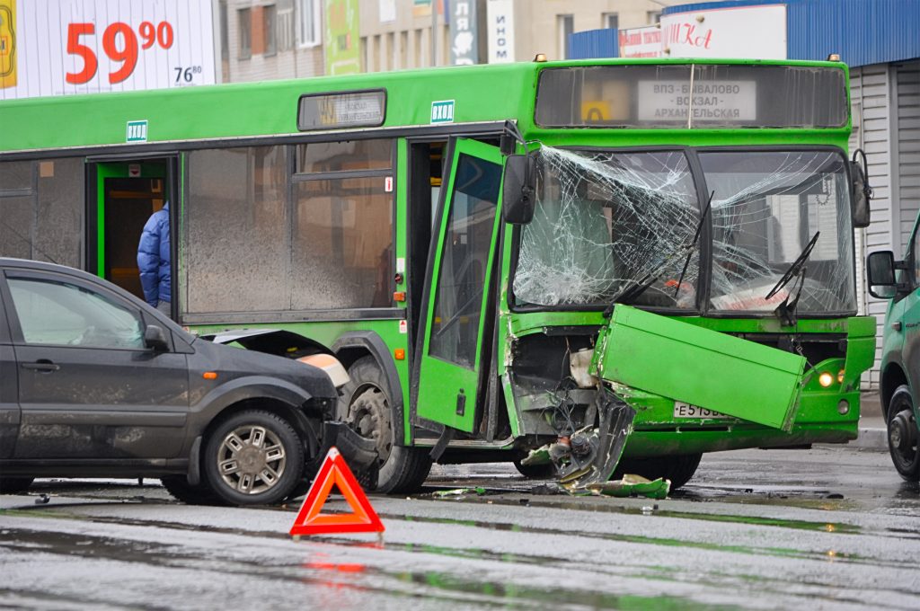 Car accident and a passenger bus
