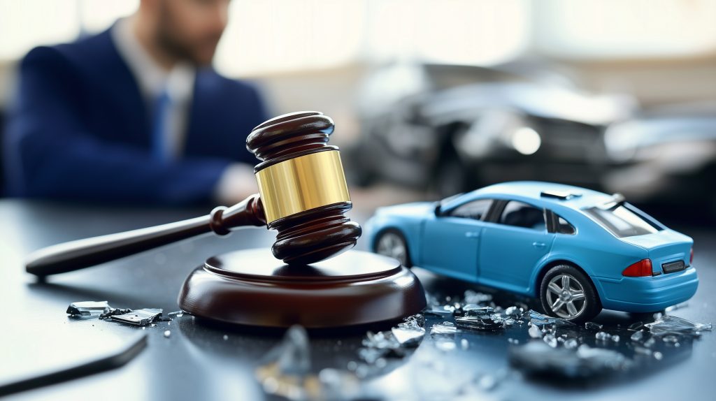 Legal Representation for Car Accident Cases Depicted with Gavel and Vehicle Model