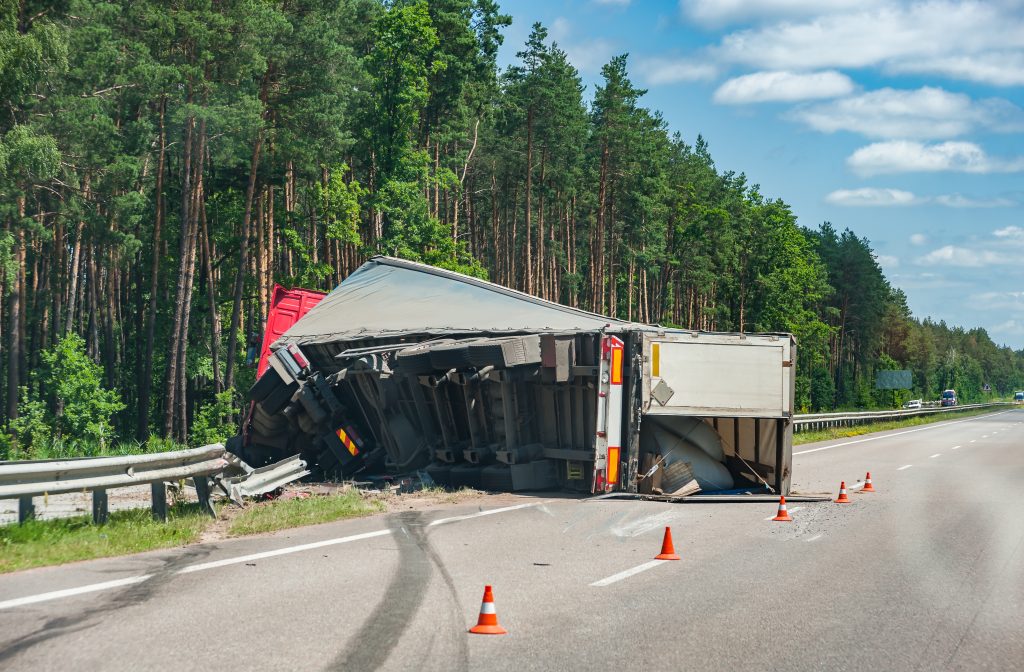 Rollover truck on autobahn
