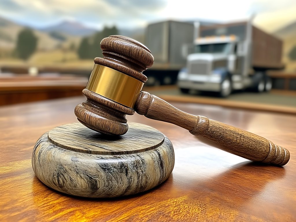 Trucking Lawsuit: Gavel & Semi-Truck.