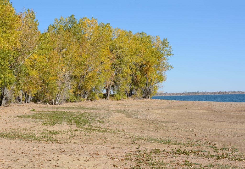 Drought-caused drying up of lake water at Colorado Lake Standley Reservoir that supplies water to Westminster, Thornton and Northglenn Colorado