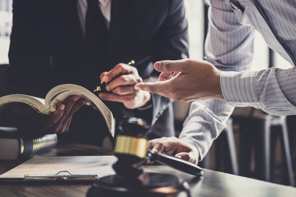 Good service cooperation, Consultation of Businessman and Male lawyer or judge counselor having team meeting with client, Law and Legal services concept