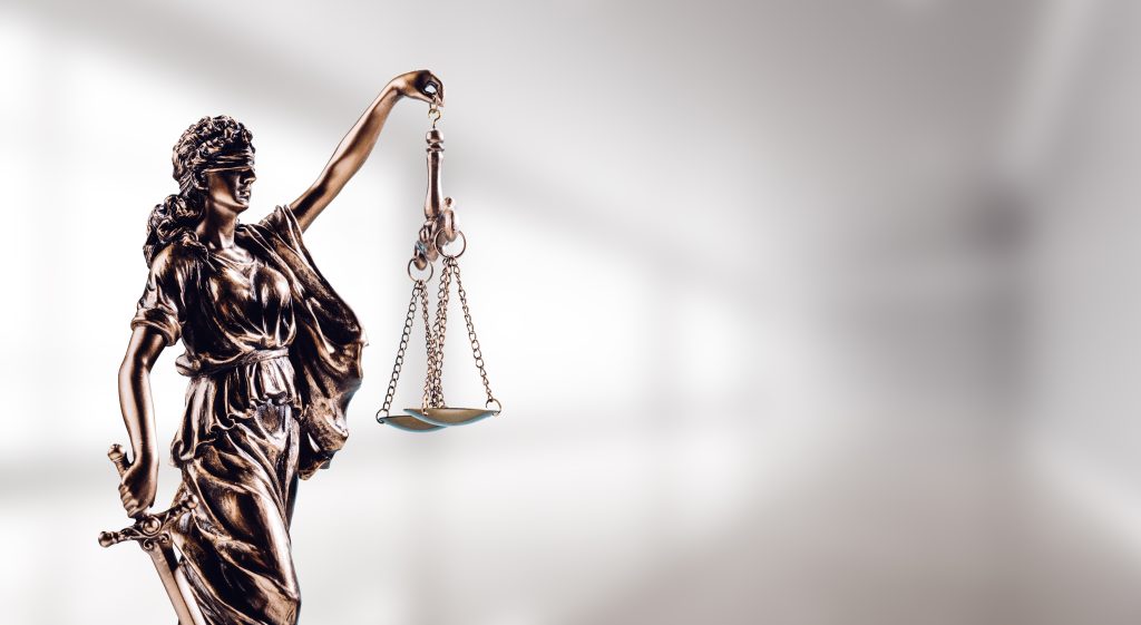 Symbol of law, Themis in modern hall.
