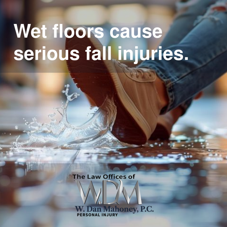 Wet floors cause serious fall injuries.