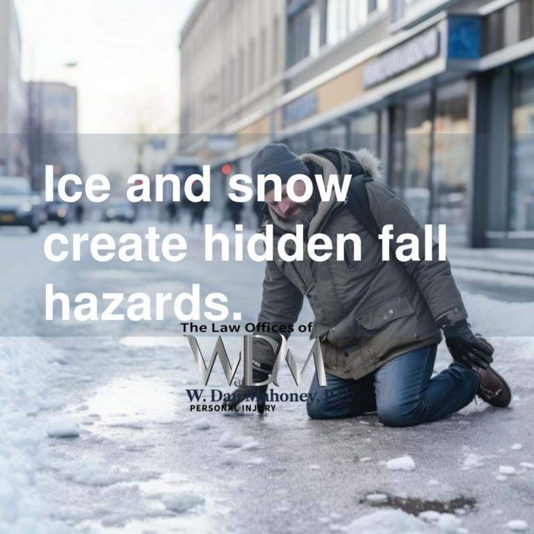 Ice and snow create hidden fall hazards.
